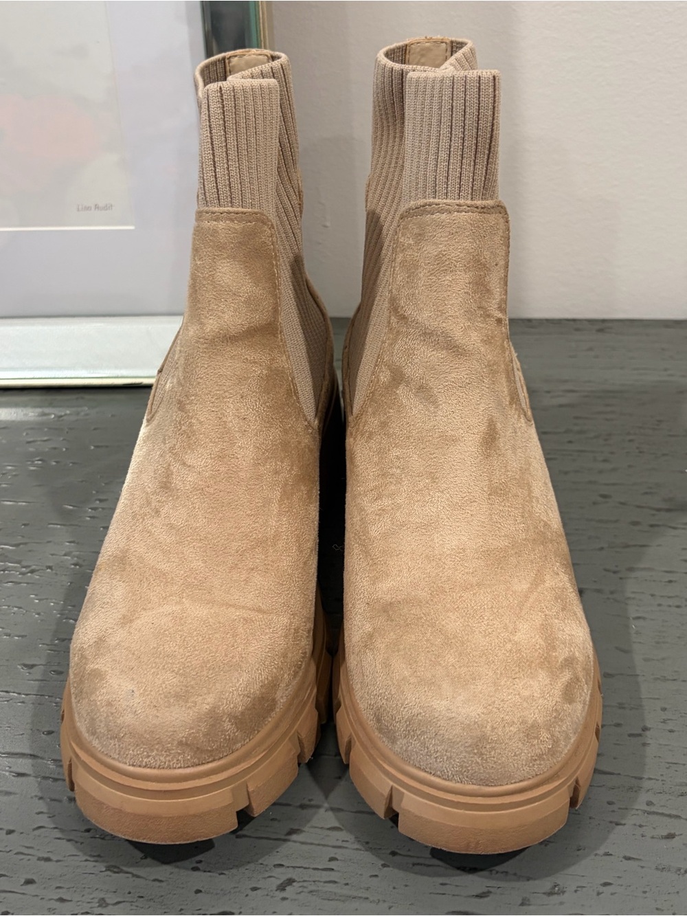 Soda Tan Lug Sole Ankle Heel Boots